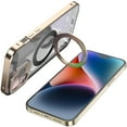 thumbnail image 1 of Dteck for iPhone 14 Case Compatible with MagSafe, Safetly Lock + Magnetic adsorption Aluminum Bumper Tempered Glass Screen Protector Full Body Shockproof Case with Magnetic Ring Stand,Gold, 1 of 6
