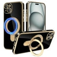 thumbnail image 1 of Dteck for iPhone 14 Case with Magnetic Ring Stand, Compatible with MagSafe, Full Camera Lens Protection, Luxury Plating Slim Cover for iPhone 14,Solid Black, 1 of 7
