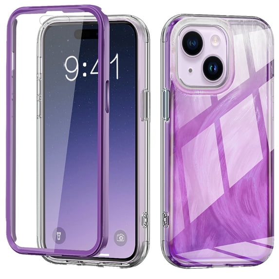 Dteck for iPhone 14 Case, Not-Yellowing Full Cover with Built-in Screen Protector, Military Grade Drop Protection Shockproof Phone Case for iPhone 14, Gradient Purple