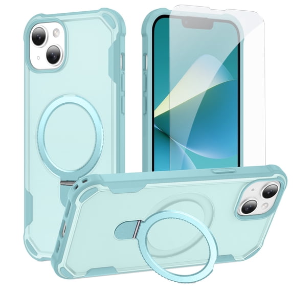 Dteck for iPhone 14 Case with Screen Protector, Compatible with MagSafe Shockproof Invisible Magnetic Ring Stand Military-Grade Heavy Duty Protection Phone Case, Blue
