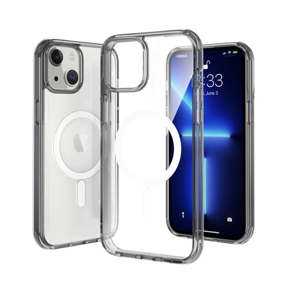 Dteck for iPhone 14 Plus 6.7 Inch Clear Magnetic Case, Slim Lightweight Transparent Case MagSafe Wireless Charging Raised Edges Camera Lens Protection Shockproof Cover for iPhone 14 Plus,Gray