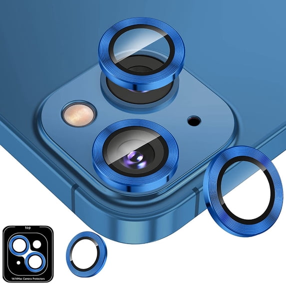 Dteck for iPhone 14 Plus Camera Lens Protector, for iPhone 14 Camera Lens Protector, Individual Metal Anti Scratch HD Clear Case Friendly Tempered Glass Camera Cover,Blue