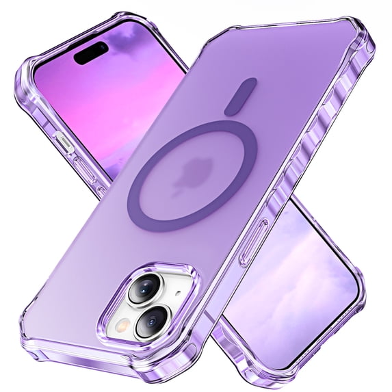 Dteck for iPhone 14 Plus Case,Compatible with MagSafe,Shockproof Military-Grade Protection,Air-Guard Corners,Anti-Yellowing Frosted Magnetic Phone Case for iPhone 14 Plus, Purple