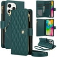 thumbnail image 1 of Dteck for iPhone 14 Plus Case, Crossbody Shoulder Strap RFID Blocking Shockproof Magnetic Closure Flip Stand Card Slot Wallet Zipper Lanyard Phone Case Cover, Green, 1 of 11