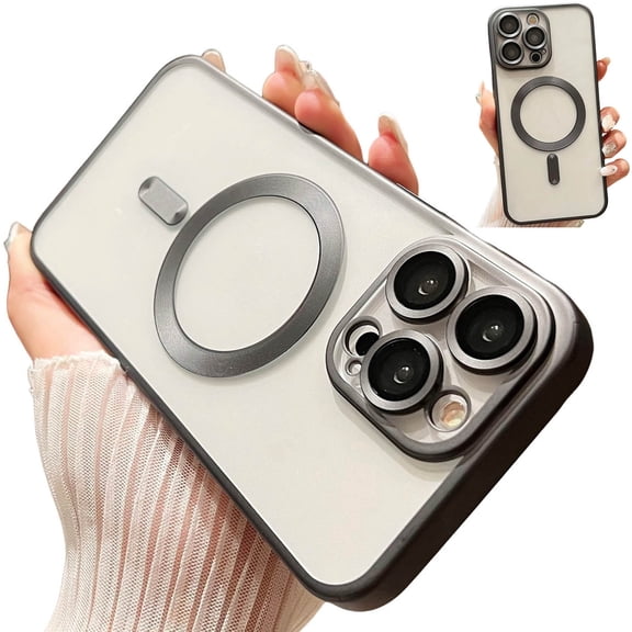 Dteck for iPhone 14 Plus Case with Full Camera Lens Protector,Compatible with MagSafe,Slim Fit Yellowing Resistant Anti-Scratch Back Clear Plating Magnetic Phone Case for iPhone 14 Plus,Black