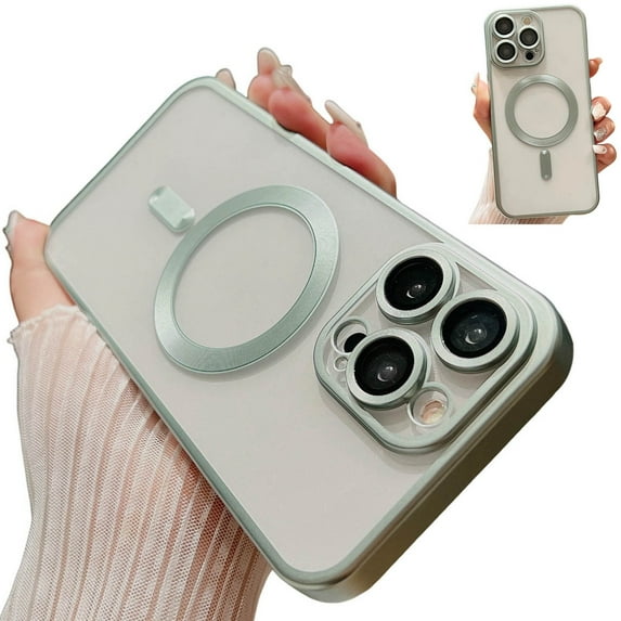 Dteck for iPhone 14 Plus Case with Full Camera Lens Protector,Compatible with MagSafe,Slim Fit Yellowing Resistant Anti-Scratch Back Clear Plating Magnetic Phone Case for iPhone 14 Plus,Green