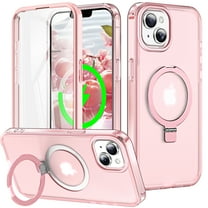 Dteck for iPhone 14 Plus Case with Invisible Magnetic Ring Stand, Military-Grade Translucent Case with Built-in Screen Protector for iPhone 14 Plus Case Compatible with MagSafe,Pink