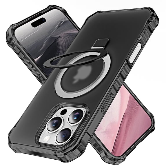 Dteck for iPhone 14 Plus Case with Rotating Magnetic Stand, Compatible with MagSafe, Military-Grade Drop Protection Frosted Translucent Phone Cover for iPhone 14 Plus,Black
