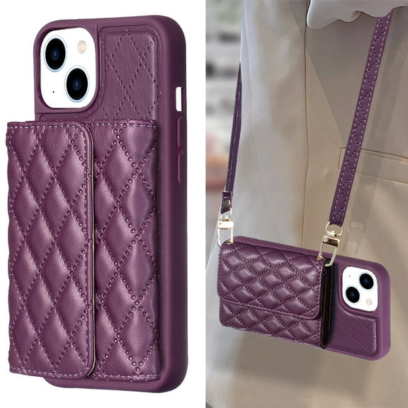 Dteck for iPhone 14 Plus Case Wallet with Credit Card Holder Crossbody Lanyard, Soft PU Leather Magnetic Flip Folio Purse Case for iPhone 14 Plus,Purple