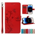 thumbnail image 1 of Dteck for iPhone 14 Plus Wallet Case,Women Flio Folio Cover with Butterfly Embossed PU Leather Kickstand Credit Card Holder Case with Wrist Strap for iPhone 14 Plus,Red, 1 of 1