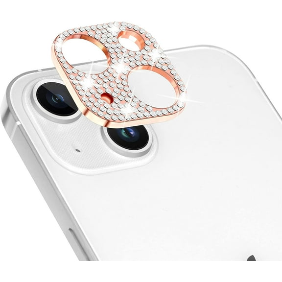Dteck for iPhone 14 Plus & iPhone 14 Camera Lens Protector Bling, Glitter Diamond Metal Lens Cover Glass Screen Protector Accessories for iPhone 14 Plus & 14, Rosegold