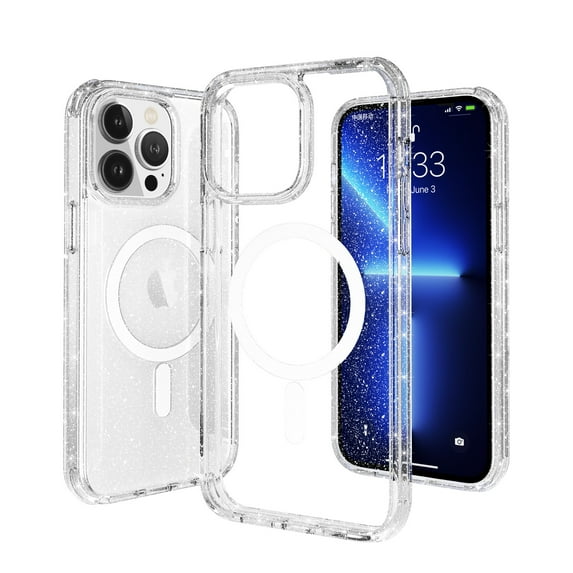 Dteck for iPhone 14 Pro 6.1 Inch Clear Magnetic Case, Slim Lightweight Transparent Case MagSafe Wireless Charging Raised Edges Camera Lens Protection Shockproof Cover for iPhone 14 Pro,Shiny White