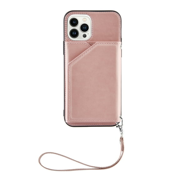 Dteck for iPhone 14 Pro 6.1 Inch Flip Wallet Case with Wrist Strap, PU Leather Card Slots Cash Pocket Stand Feature Full Body Protective Shockproof Folio Case Cover for iPhone 14 Pro,Rosegold