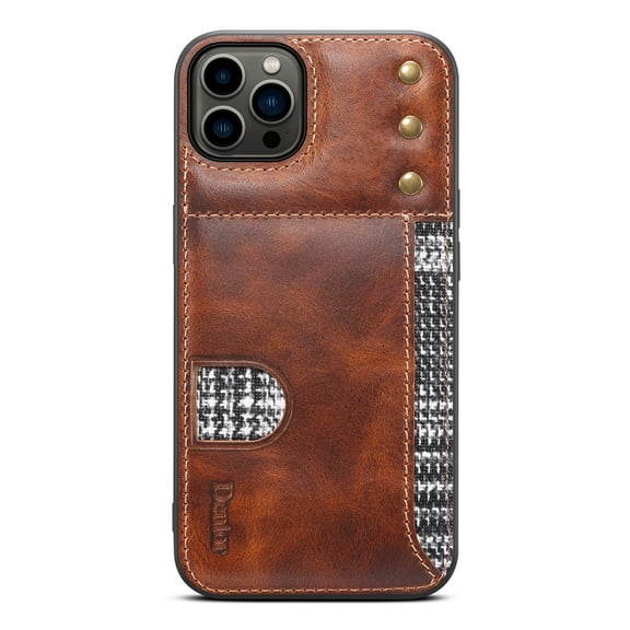 Dteck for iPhone 14 Pro 6.1 Inch Leather Case, Oil Wax Cowhide Modern Back Cover with Card Slot Card Holder Ultra Slim Thin Scratch Resistant Non-Slip Shockproof Case for iPhone 14 Pro,Brown