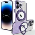 thumbnail image 1 of Dteck for iPhone 14 Pro Case with 360° Ring Stand, Compatible with MagSafe, Bling Panel Non-Yellowing Shockproof Magnetic Case Glitter for Women Girls,Glitter Purple, 1 of 8