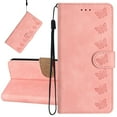 thumbnail image 1 of Dteck for iPhone 14 Pro Case with Card Holder, [Kickstand][Wrist Strap][Card Holder Slots] Butterfly Floral Embossed PU Leather Flip Cover for iPhone 14 Pro,Pink, 1 of 6