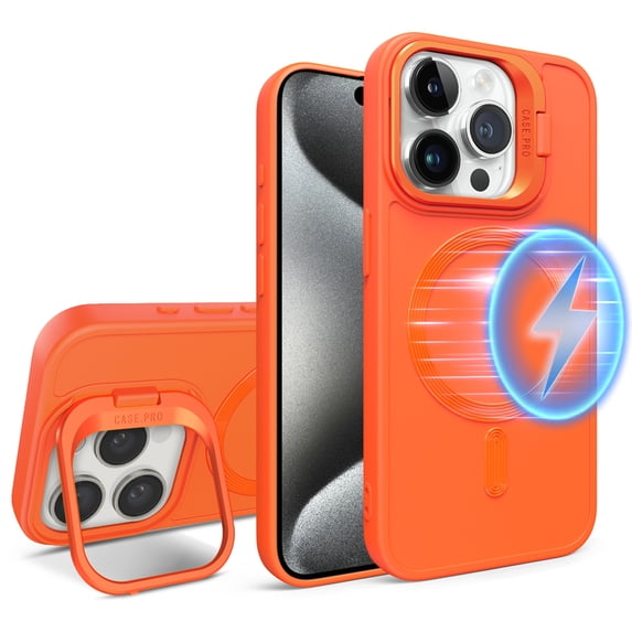 Dteck for iPhone 14 Pro Case, Compatible with MagSafe, Military-Grade Protection, Built-in Camera Ring Stand, Kickstand Magnetic Phone Case for iPhone 14 Pro,Orange