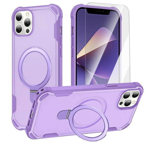 Dteck for iPhone 14 Pro Case with Screen Protector, Compatible with MagSafe Shockproof Invisible Magnetic Ring Stand Military-Grade Heavy Duty Protection Phone Case, Purple