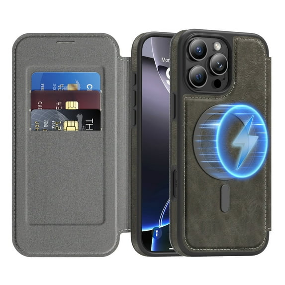 Dteck for iPhone 14 Pro Case Wallet with Card Holder, Compatible with MagSafe, PU Leather Flip Folio with RFID Blocking Stand Shockproof Phone Cover,Gray