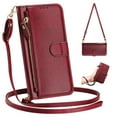 thumbnail image 1 of Dteck for iPhone 14 Pro Case for Women, Crossbody Wallet Phone Case with Card Holder, PU Leather Magnetic Closure Flip Zipper Strap Wallet Phone Case,Winered, 1 of 8