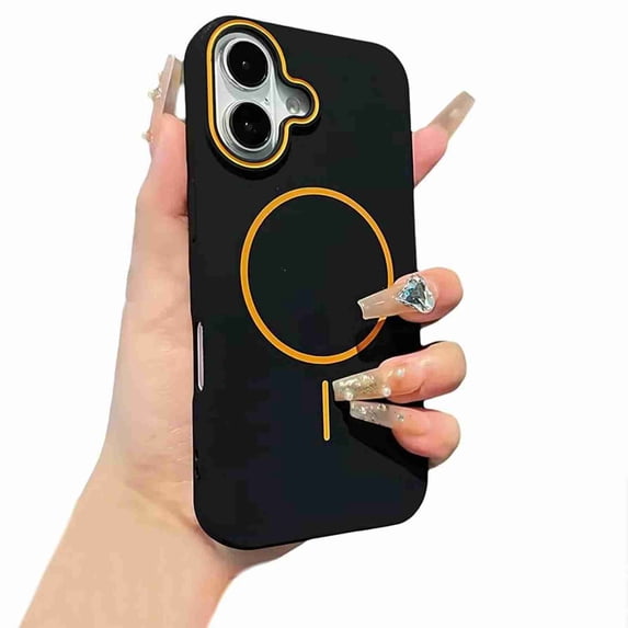 Dteck for iPhone 14 Pro Max Case,Compatible with MagSafe Accessory, Matte Ultra Thin Soft TPU Rubber Military Grade Drop Protection Slim Fit Shockproof Phone Case, Blackorange