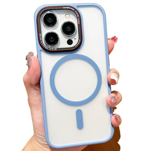 Dteck for iPhone 14 Pro Max Case with Integrated Camera Lens Ring Protection, Compatible with MagSafe, Military Grade Drop-Proof Shockproof Matte Translucent Protective Case,Blue