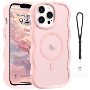 Dteck for iPhone 14 Pro Max Case with Lanyard, Curly Wavy Frame Translucent Frosted Back Cover for Women Men Compatible with Magsafe TPU Bumper Shockproof Phone Case for iPhone 14 Pro Max,Pink