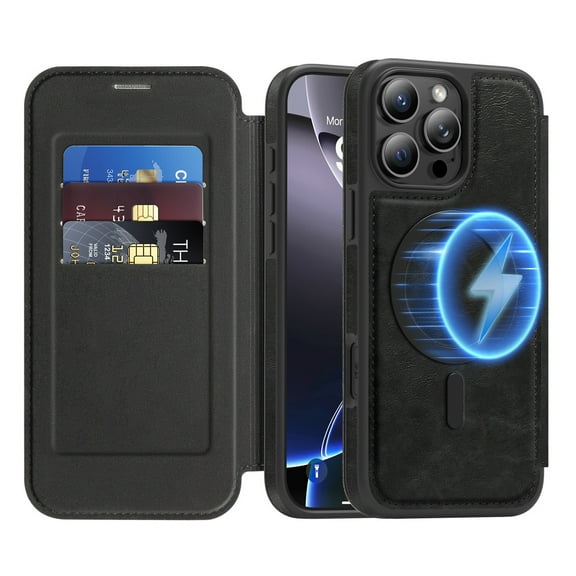 Dteck for iPhone 14 Pro Max Case Wallet with Card Holder, Compatible with MagSafe, PU Leather Flip Folio with RFID Blocking Stand Shockproof Phone Cover,Black