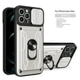 thumbnail image 1 of Dteck for iPhone 14 Pro Max with Ring Kickstand, Magnetic Magnet Slide Lens Protection Protective Heavy Duty Shockproof Armor Case Compatible with Magnetic Car Mount Holder Cover, White, 1 of 8