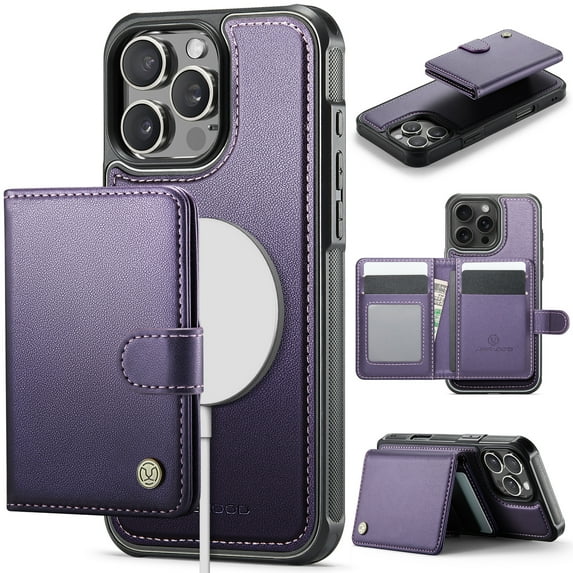 Dteck for iPhone 14 Pro Max Wallet Case Magnetic Card Holder, RFID Blocking 2 in 1 Detachable Kickstand Shockproof Cover for Women Men Compatible with Magsafe Accessory, Purple