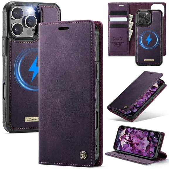 Dteck for iPhone 14 Pro Max Wallet Case, Shockproof 2-in-1 Magnetic Detachable PU Leather Folio Cover with Card Slots RFID Blocking Stand Flip Protective Cover, Purple