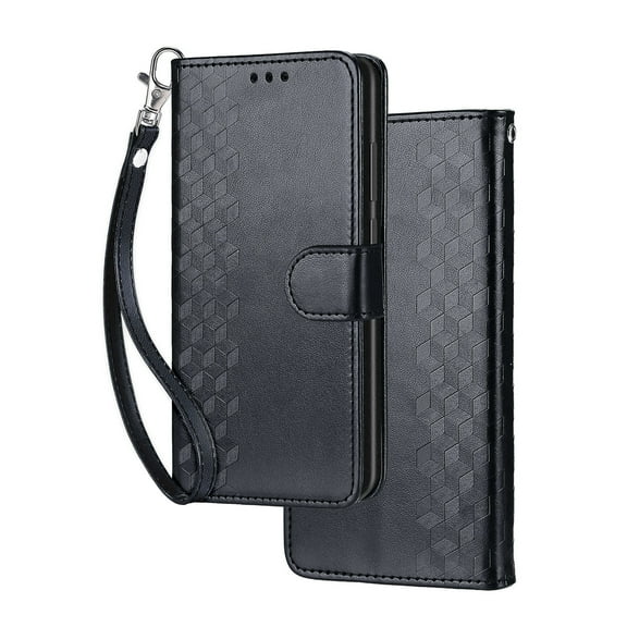 Dteck for iPhone 14 Pro Max Wallet Case for Women Girls, Embossed Flip Kickstand Cover with Card Holder Shockproof Phone Case with Wrist Strap for iPhone 14 Pro Max,Black Cube