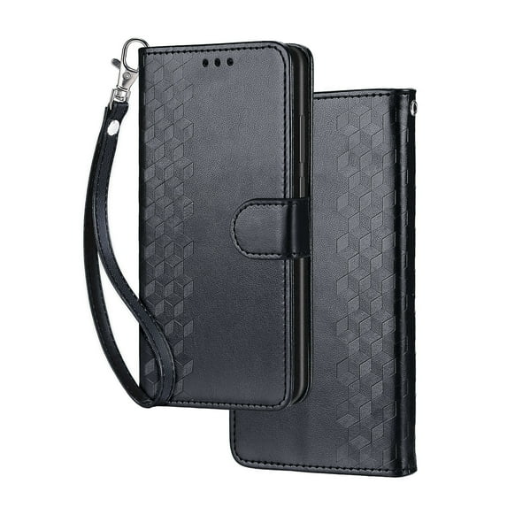 Dteck for iPhone 14 Pro Max Wallet Case for Women Girls, Embossed Flip Kickstand Cover with Card Holder Shockproof Phone Case with Wrist Strap for iPhone 14 Pro Max,Black Cube