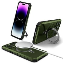 Dteck for iPhone 14 Pro Rugged Case, Magnetic Invisible Stand Military Drop Protection Cover, Compatible with MagSafe Shockproof Slim Matte Ring Holder Hard Phone Case for Men Women, darkgreen