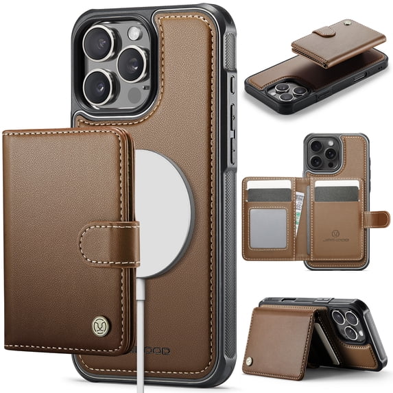 Dteck for iPhone 14 Pro Wallet Case Magnetic Card Holder, RFID Blocking 2 in 1 Detachable Kickstand Shockproof Cover for Women Men Compatible with Magsafe Accessory, Brown