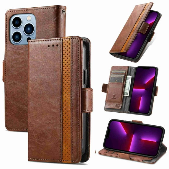 Dteck for iPhone 14 Pro Wallet Case, Shockproof Magnetic PU Leather Flip Folio with Card Holders RFID Blocking Kickstand Anti-Scratch TPU Inner Shell Phone Case, darkbrown