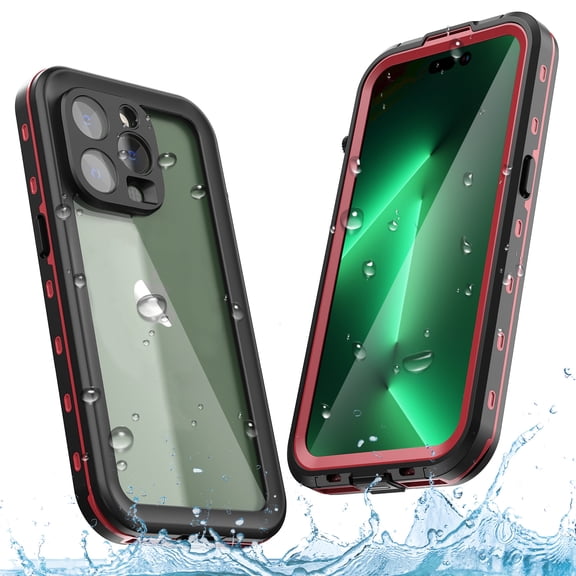 Dteck for iPhone 14 Pro Waterproof Case, IP68 Waterproof Underwater Dustproof Shockproof Phone Case with Rugged Full Body Protective and Built-in Screen Protector for iPhone 14 Pro,Red