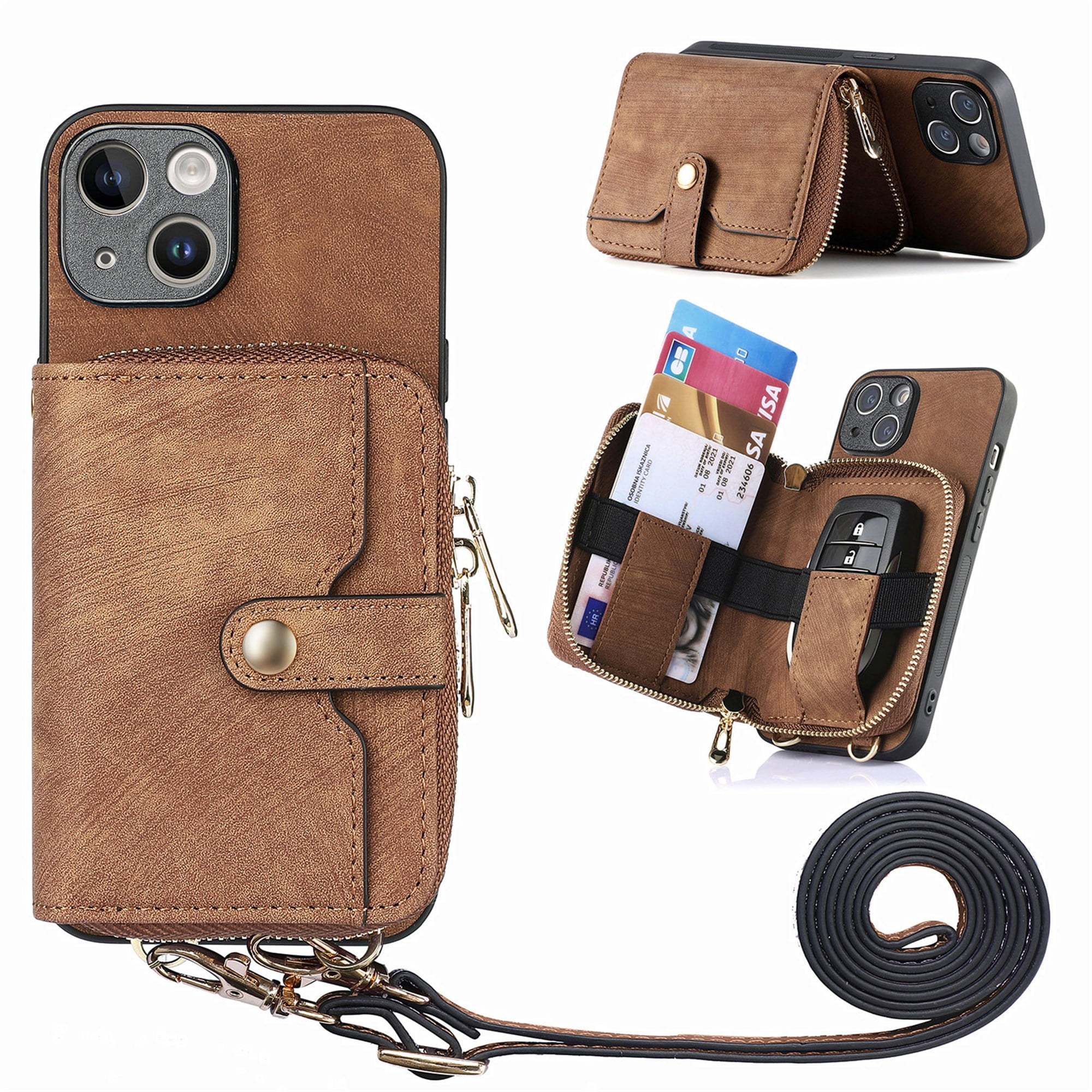 Dteck for iPhone 14 Wallet Case with Card Holder, Phone Case with Crossbody Strap for Women Men, Handbag Purse Zipper Leather Cover for iPhone ... Dteck for iPhone 14 Wallet Case with Card Holder, Phone Case with Crossbody Strap for Women Men, Handbag Purse Zipper Leather Cover for iPhone ...