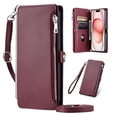 thumbnail image 1 of Dteck for iPhone 14 Wallet Case, Crossbody Zipper Purse with Wrist for Women Men, 8-Card Slots Holder PU Leather Kickstand Flip Cover Phone Case,Winered, 1 of 7