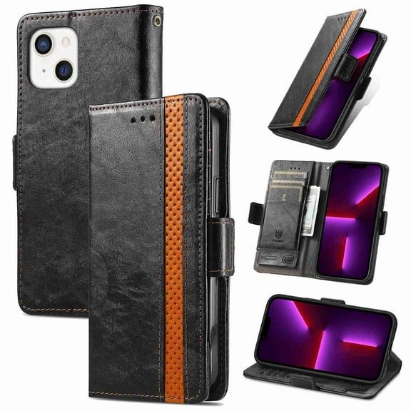 Dteck for iPhone 14 Wallet Case, Shockproof Magnetic PU Leather Flip Folio with Card Holders RFID Blocking Kickstand Anti-Scratch TPU Inner Shell Phone Case, black