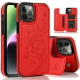 thumbnail image 1 of Dteck for iPhone 15 Case with Card Holder, Embossed Flower Design Magnetic Back Flip Case for iPhone 15 Wallet Case for Women, Shockproof Protective Cover 6.1 Inch,Red, 1 of 7