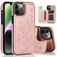 thumbnail image 1 of Dteck for iPhone 15 Case with Card Holder, Embossed Flower Design Magnetic Back Flip Case for iPhone 15 Wallet Case for Women, Shockproof Protective Cover 6.1 Inch,Rosegold, 1 of 7