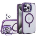 thumbnail image 1 of Dteck for iPhone 15 Case, Compatible with MagSafe ,Built-in Camera Ring Stand,with Individual Camera Cover, Translucent Matte PC + TPU Military-Grade Drop Protection Magnetic Case,Darkpurple, 1 of 8