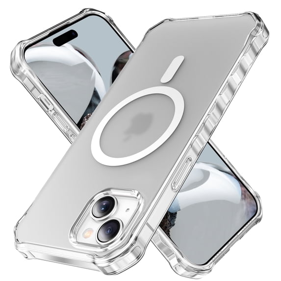 Dteck for iPhone 15 Case,Compatible with MagSafe,Shockproof Military-Grade Protection,Air-Guard Corners,Anti-Yellowing Frosted Magnetic Phone Case for iPhone 15, Translucent