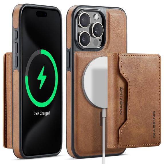 Dteck for iPhone 15 Case Detachable Wallet Case with Card Holder, iPhone 15 Magnetic Case Compatible with MagSafe, PU Leather RFID Blocking Flip Kickstand Credit Slots,Brown