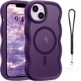 thumbnail image 1 of Dteck for iPhone 15 Case with Lanyard, Curly Wave Frame Hard Translucent Clear Cover for Women Men Compatible with Magsafe TPU Shockproof Protective Phone Case,Purple, 1 of 5