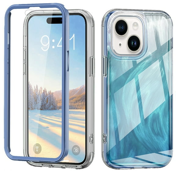Dteck for iPhone 15 Case, Not-Yellowing Full Cover with Built-in Screen Protector, Military Grade Drop Protection Shockproof Phone Case for iPhone 15, Gradient Blue
