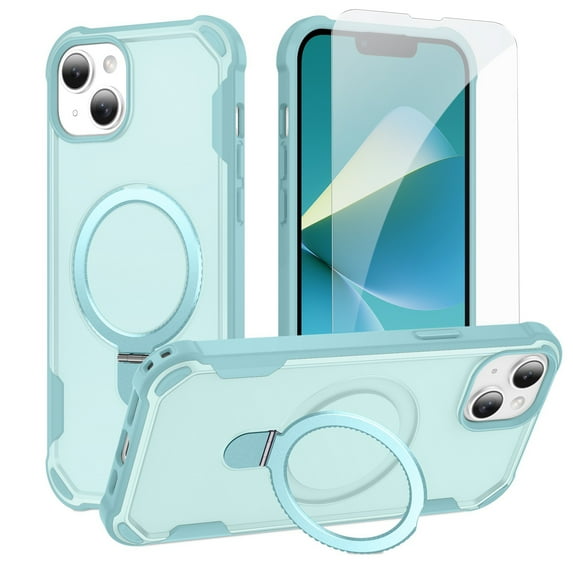 Dteck for iPhone 15 Case with Screen Protector, Compatible with MagSafe Shockproof Invisible Magnetic Ring Stand Military-Grade Heavy Duty Protection Phone Case, Blue