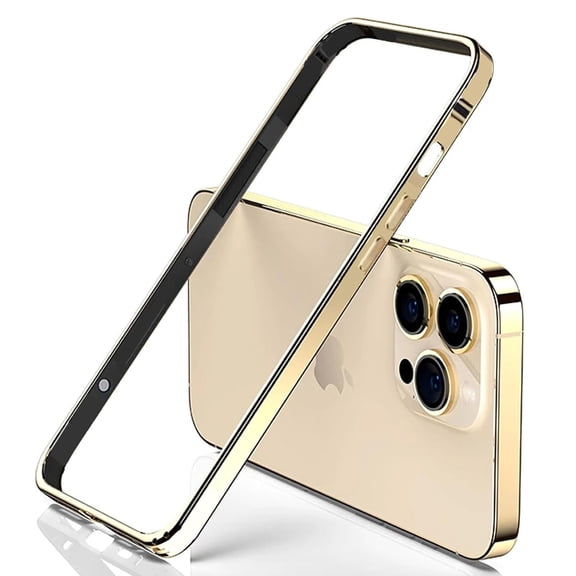 Dteck for iPhone 15 Metal Bumper Case, Shockproof Metal Frame Armor with Soft Inner Bumper Frame Slim Fit No Back Design Excellent Heat Dissipation Wireless Charging Raised Edge Protection,Gold