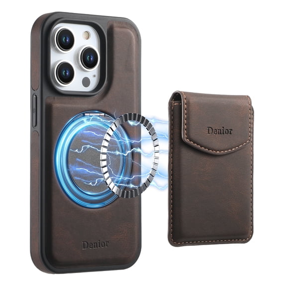 Dteck for iPhone 15 Plus / 14 Plus Case with Detachable Wallet Card Holder, Magnetic Ring Holder Leather Back Case Compatible with MagSafe, Durable Shockproof Phone Case 2 in 1 for Men Women,Brown
